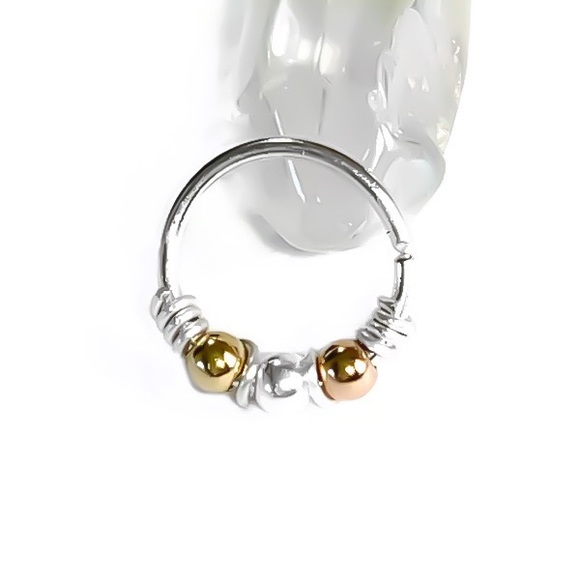 Tri-Colored Nose Ring Cartilage Helix Hoop Earring - Picture 4 of 15